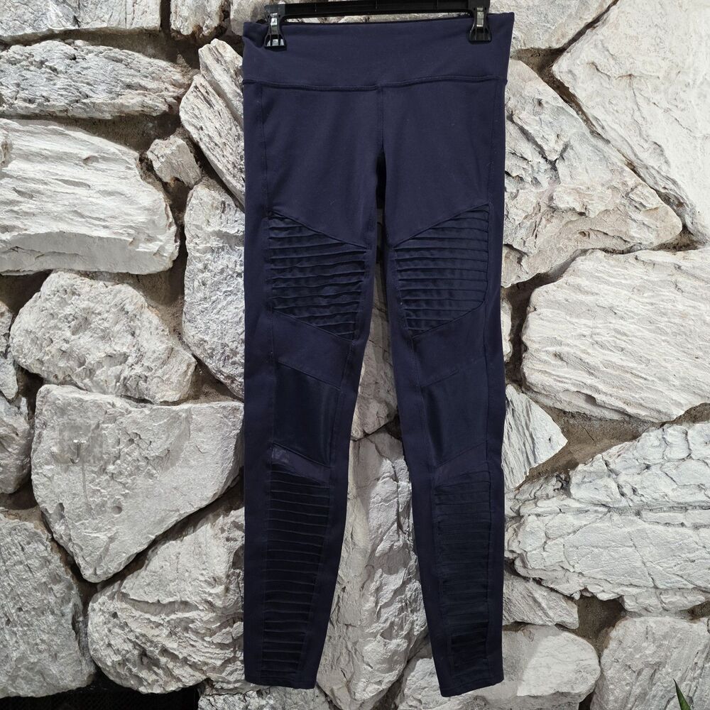 Alo Yoga Moto Leggings Women’s M Navy High Rise Compression Pants Athletic